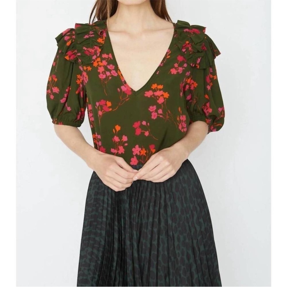 Caballero cloe top in garden green and pink size medium
